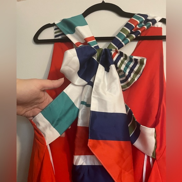 Lulus Joyful Red Orange Multi Stripe Tie-Back Mini Dress Size XL - Picture 6 of 9